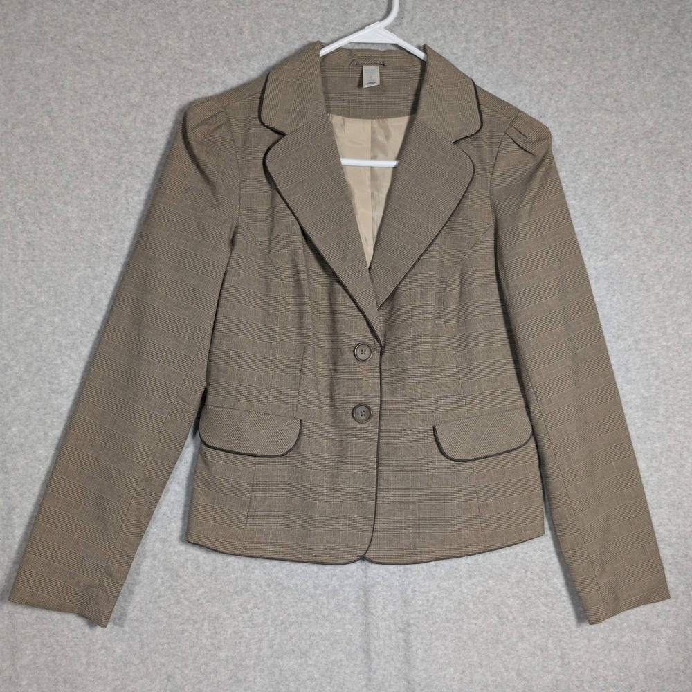 Vintage Y2K Old Navy Blazer Womens Small Brown Plaid Preppy Academia Modest